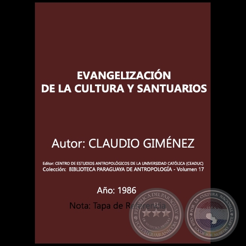 EVANGELIZACIN DE LA CULTURA Y SANTUARIOS - Autor: CLAUDIO GIMNEZ - Ao 1986